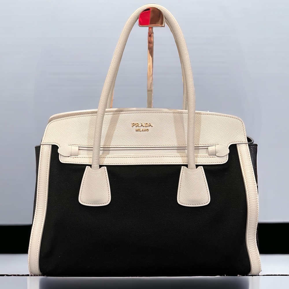 Prada Multi Canvas And Saffiano Leather Tote